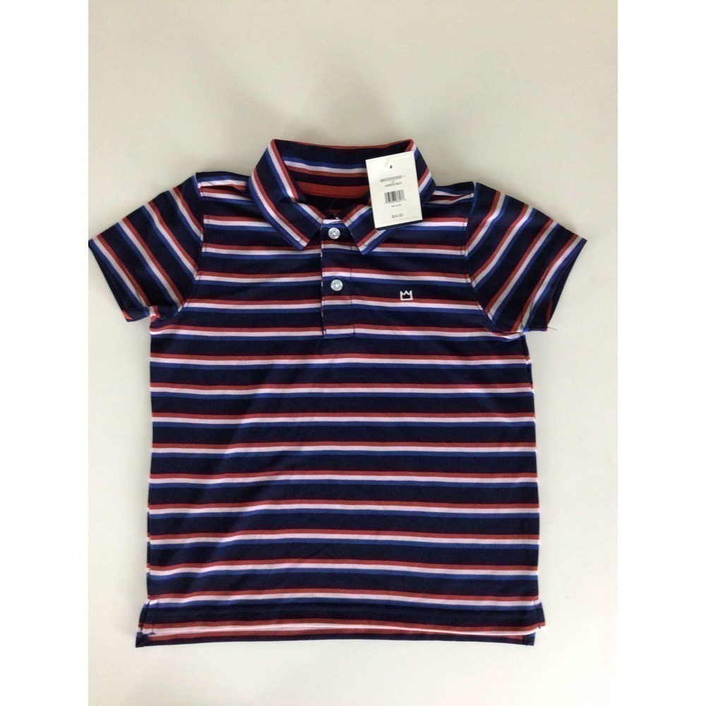 Crown & Ivy Boys Blue Striped Short Sleeve Casual Polo Shirt Size 3T
